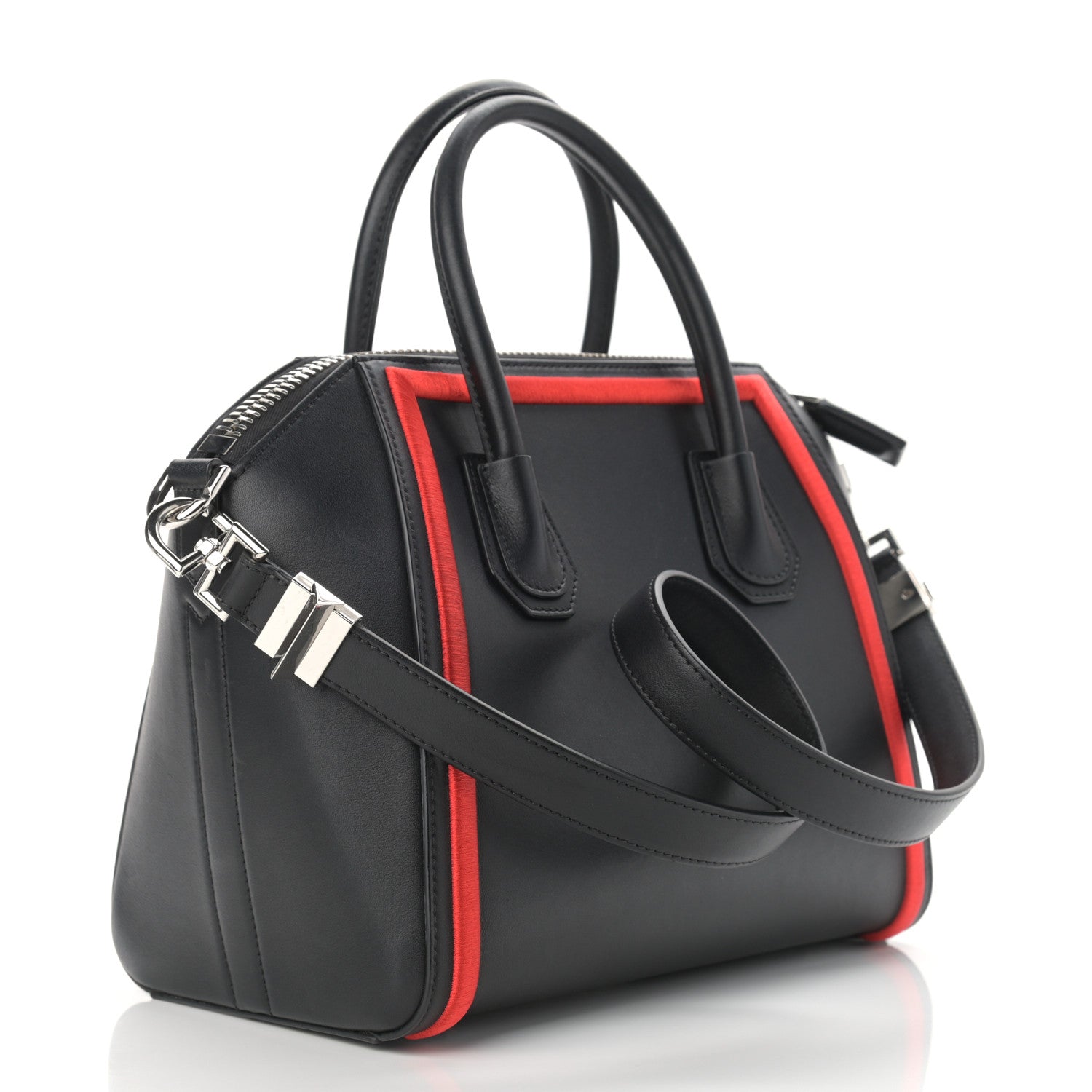 Givenchy Calfskin Small Embroidered Frame Antigona Black Red 3 of 11