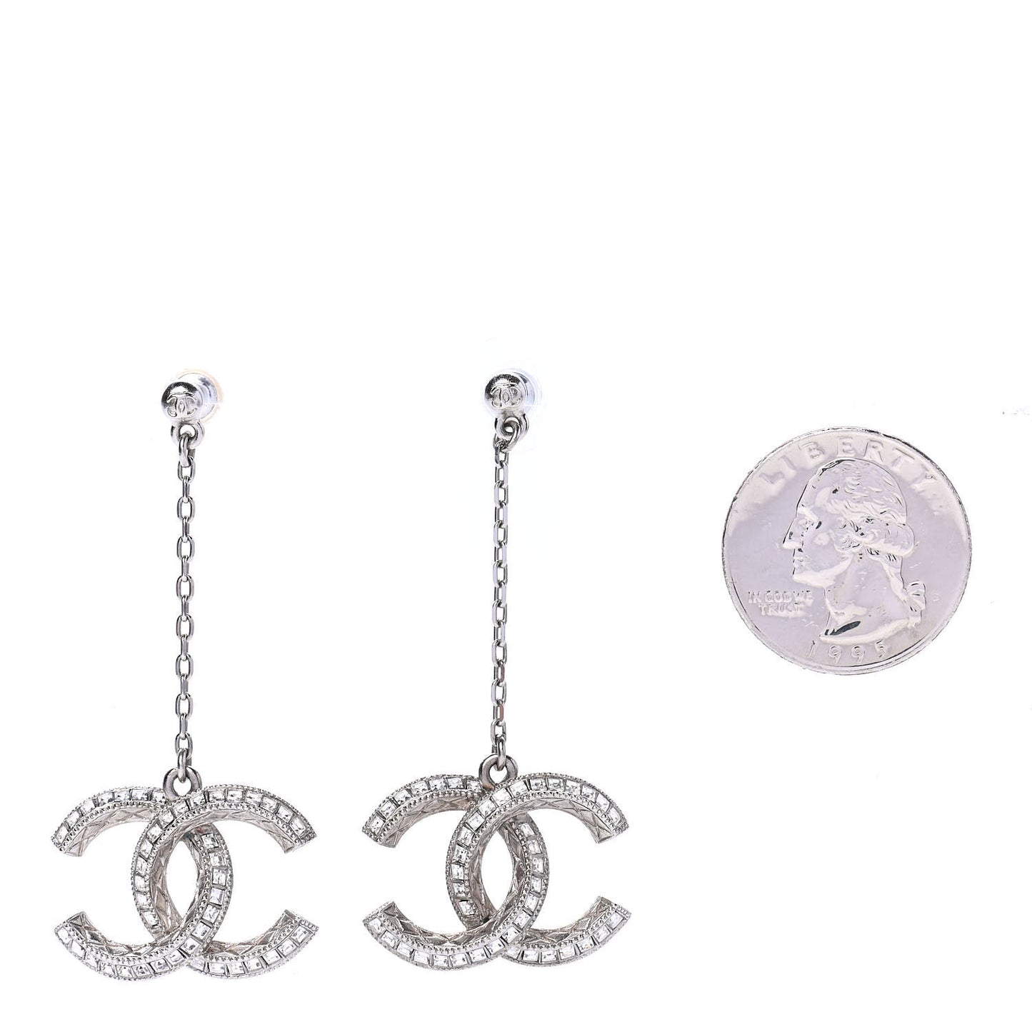 Baguette Crystal CC Drop Earrings Silver