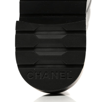 Chanel Shiny Goatskin Calfskin Quilted Lace Up Combat Boots 37 Black White 8 of 9