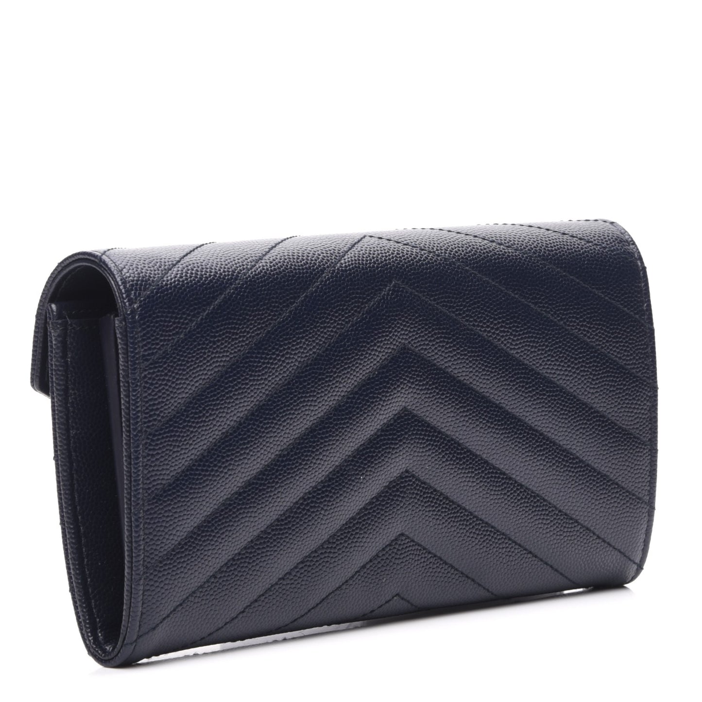 Grain De Poudre Matelasse Chevron Monogram Flap Wallet Navy