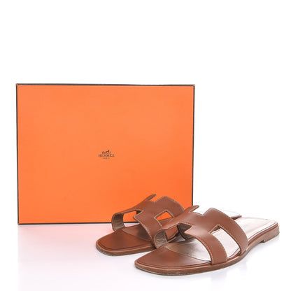 Hermes Box Calfskin Oran Sandals 41 Gold 10 of 10