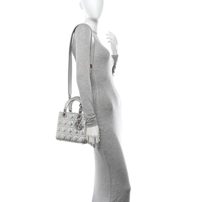 Christian Dior Metallic Lambskin Cannage Small Lucky Badges Lady Dior Silver 2 of 14