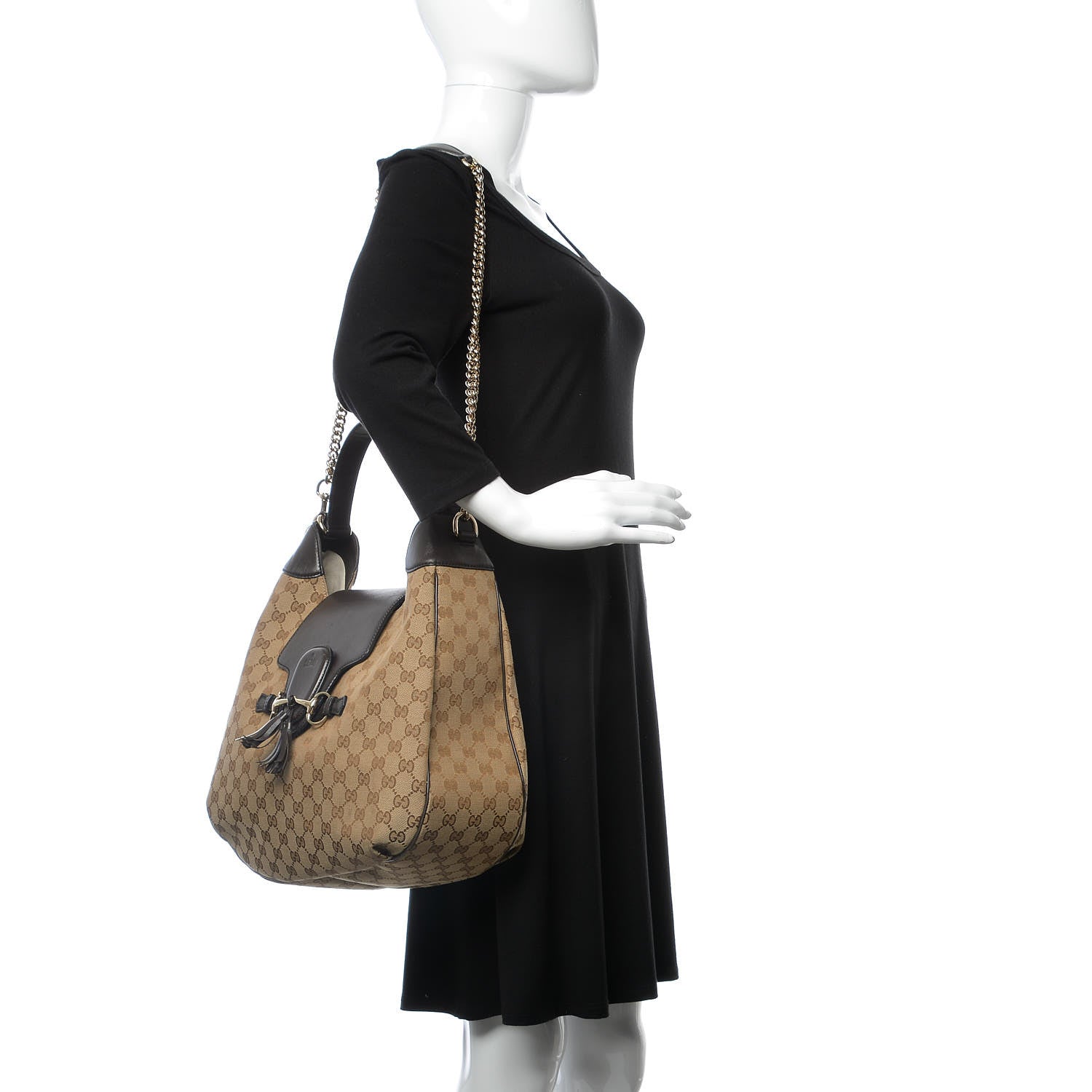 Gucci Monogram Margaux Calfskin Medium Emily Hobo Beige Ebony Cocoa 3 of 11