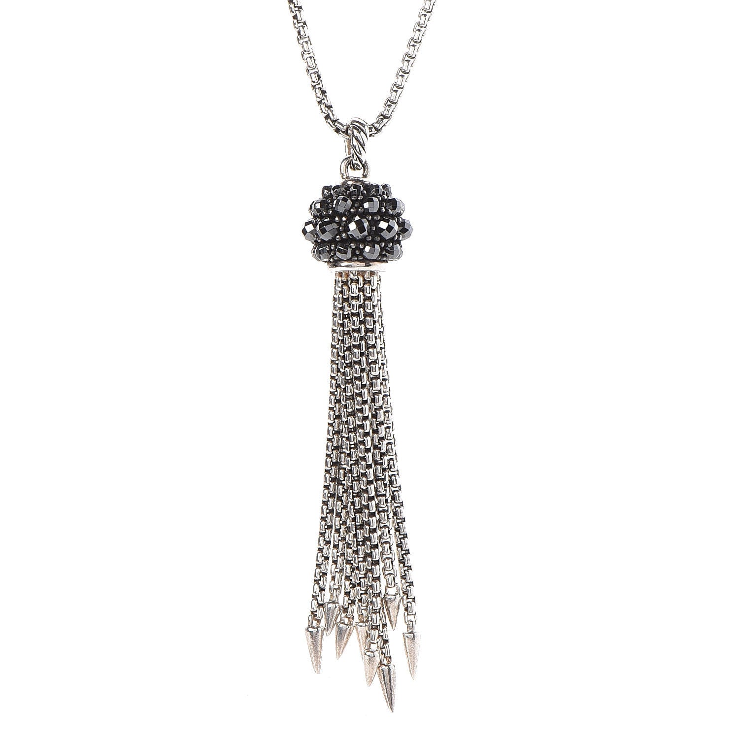 David Yurman Sterling Silver Hematine Cable Berries Tassel Pendant Necklace 4 of 5