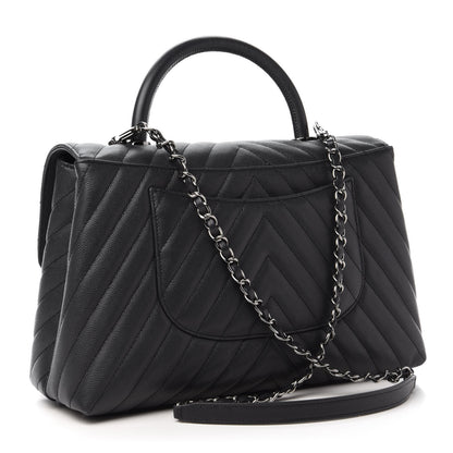 Chanel Caviar Chevron Quilted Medium Coco Handle Flap Dark Grey 3 of 12