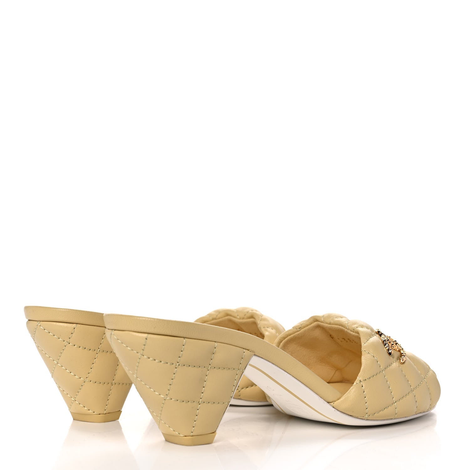 Chanel Lambskin Quilted Textured CC Mules 37 Yellow 4 of 10