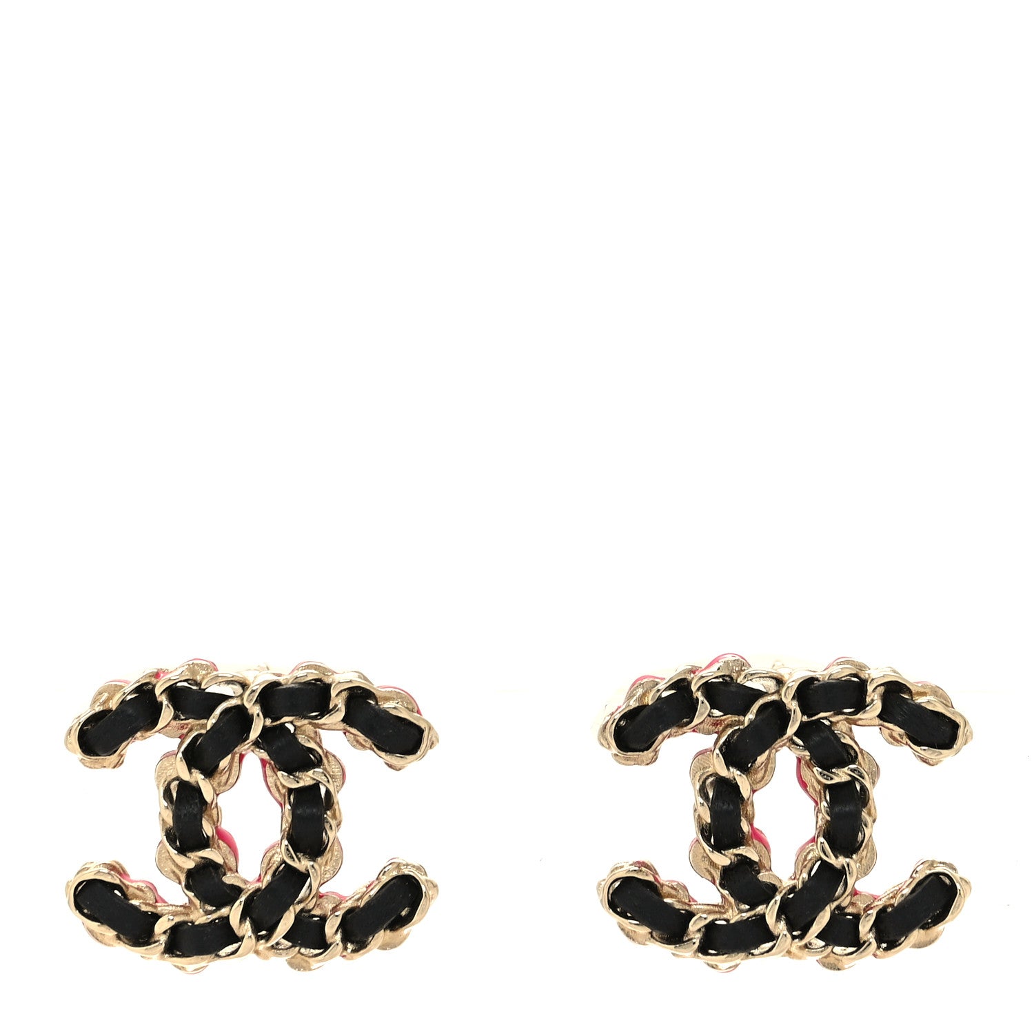 Chanel Lambskin CC Chain Earrings Black Gold Pink 1 of 5