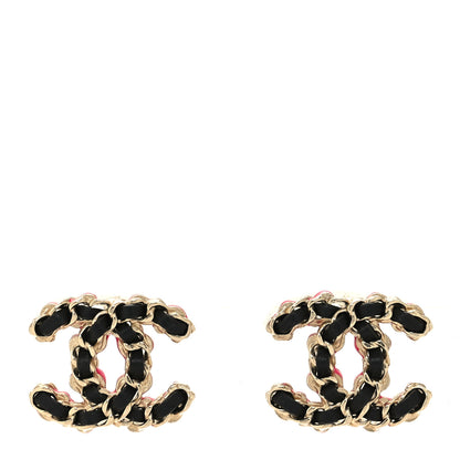 Chanel Lambskin CC Chain Earrings Black Gold Pink 1 of 5