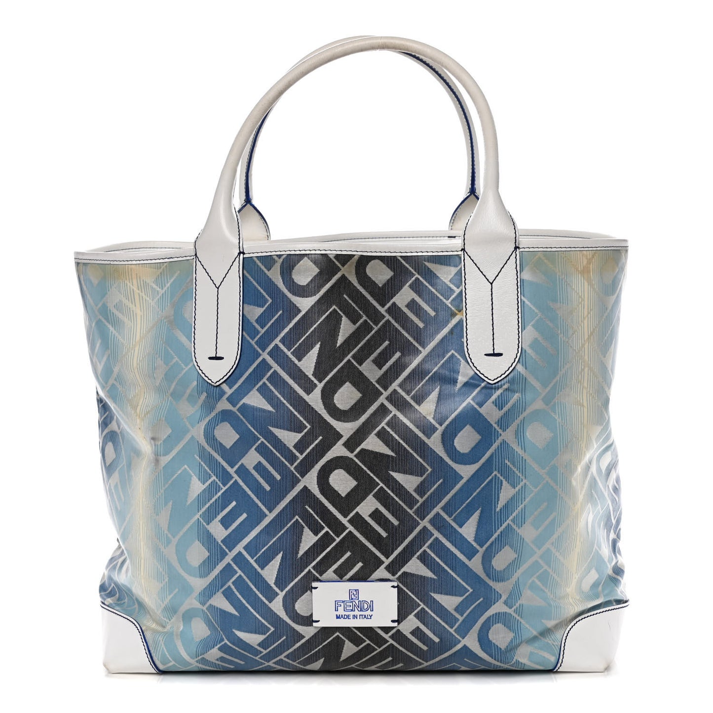 Calfskin Canvas Basket Sea Medium Tote White Blue