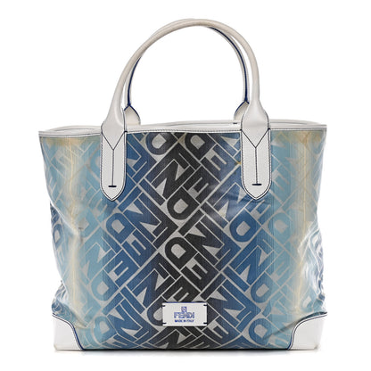 Fendi Calfskin Canvas Basket Sea Medium Tote White Blue 1 of 28
