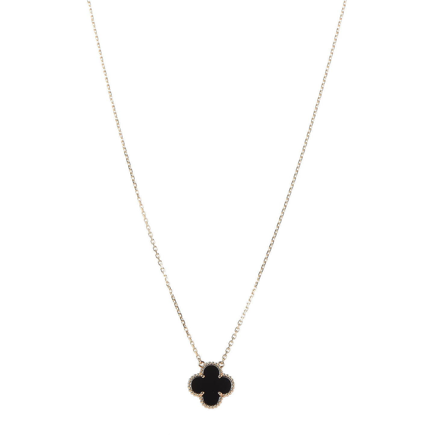 18K Yellow Gold Black Onyx Vintage Alhambra Pendant Necklace