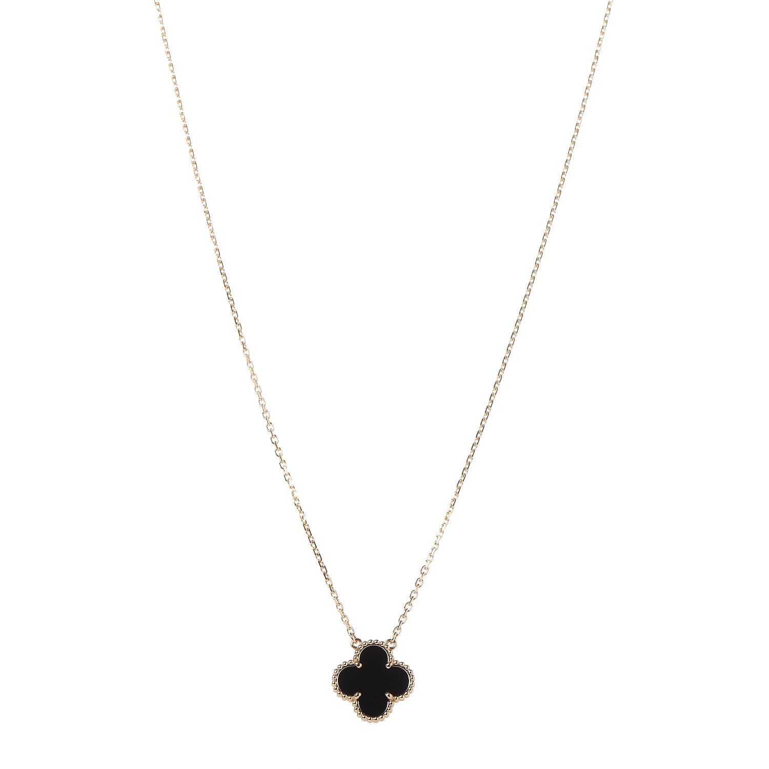 Van Cleef & Arpels 18K Yellow Gold Black Onyx Vintage Alhambra Pendant Necklace 1 of 7