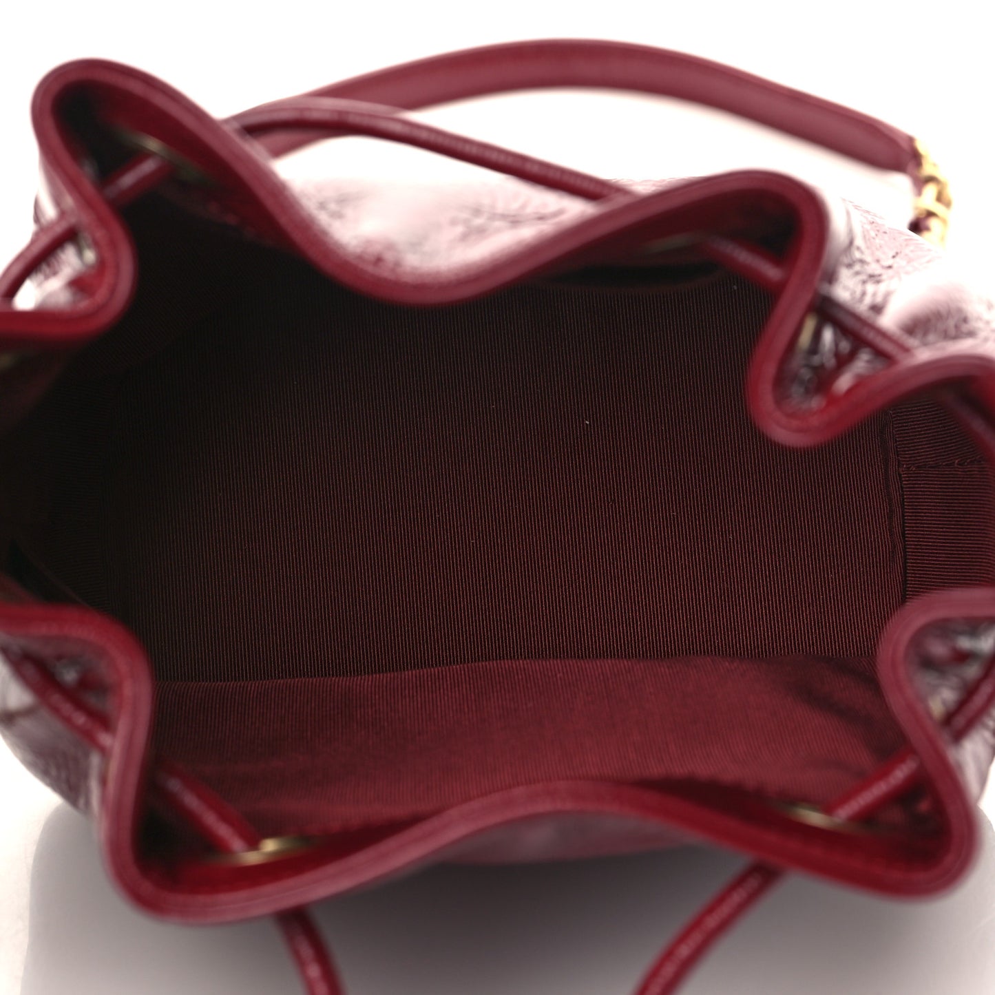 Shiny Aged Calfskin CC Chain Mini Drawstring Bag Red