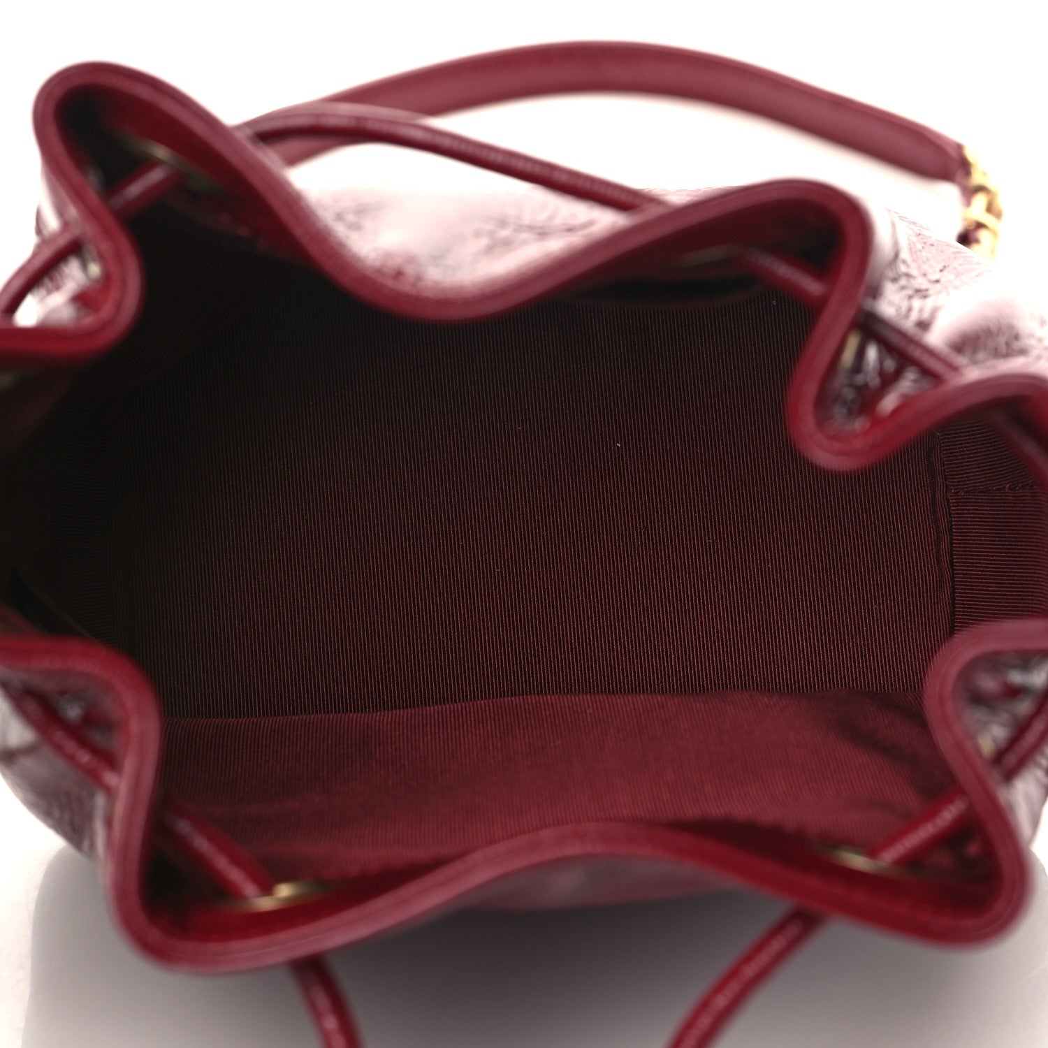 Chanel Shiny Aged Calfskin CC Chain Mini Drawstring Bag Red 5 of 10