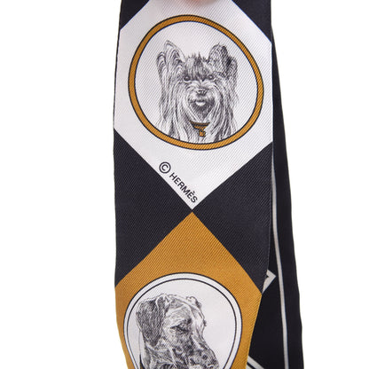 Hermes Silk Colliers Et Chiens Twilly Black Gold White 4 of 4