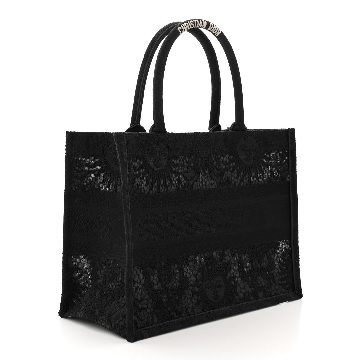 Canvas Embroidered Mesh Macrame Medium Toile de Jouy Soleil Book Tote Black