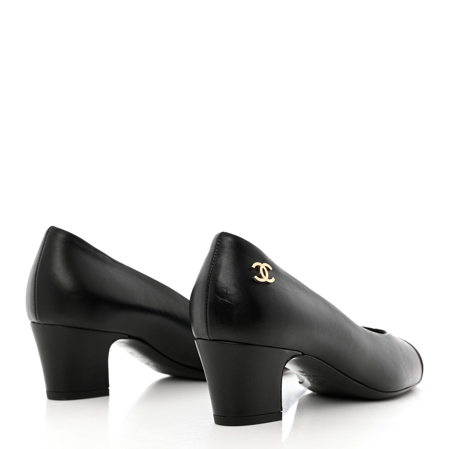 Chanel Lambskin Patent Calfskin Cap Toe CC Pumps 38 Black 4 of 14