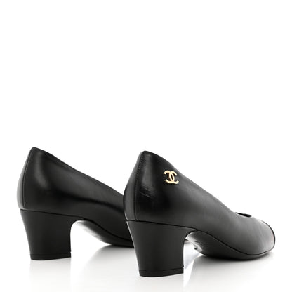 Chanel Lambskin Patent Calfskin Cap Toe CC Pumps 38 Black 4 of 14