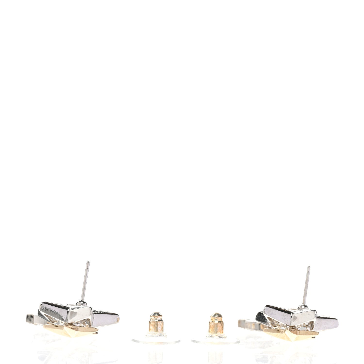 Chanel Crystal CC Star Drop Earrings Silver Gold 4 of 5