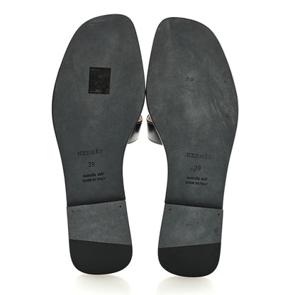 Hermes Box Calfskin Oran Sandals 39 Black 5 of 7