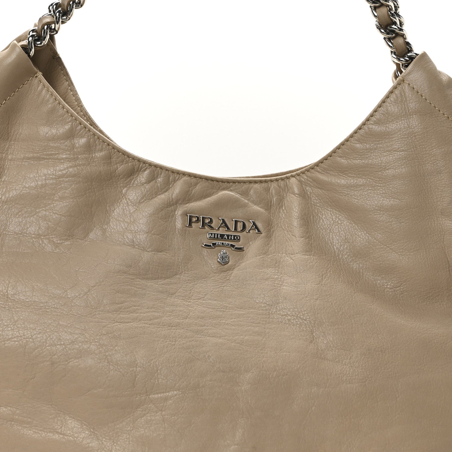 Prada Soft Calf Chain Tote Beige 8 of 10