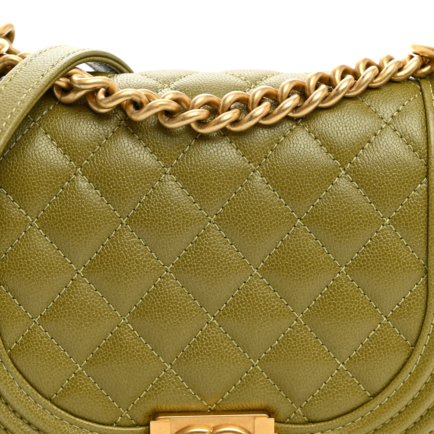 Caviar Quilted Small Boy Messenger Bag Green