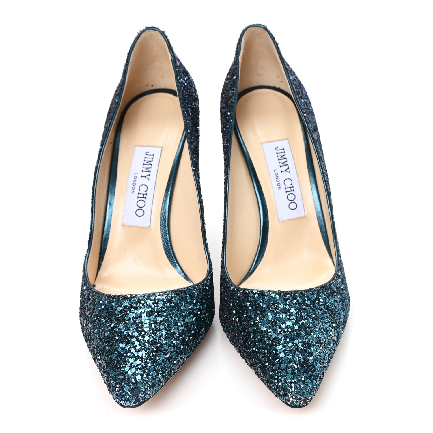 Jimmy Choo Coarse Glitter Degrade Pointy Toe Romy 100 Pumps 37.5 Peacock Navy 3 of 9