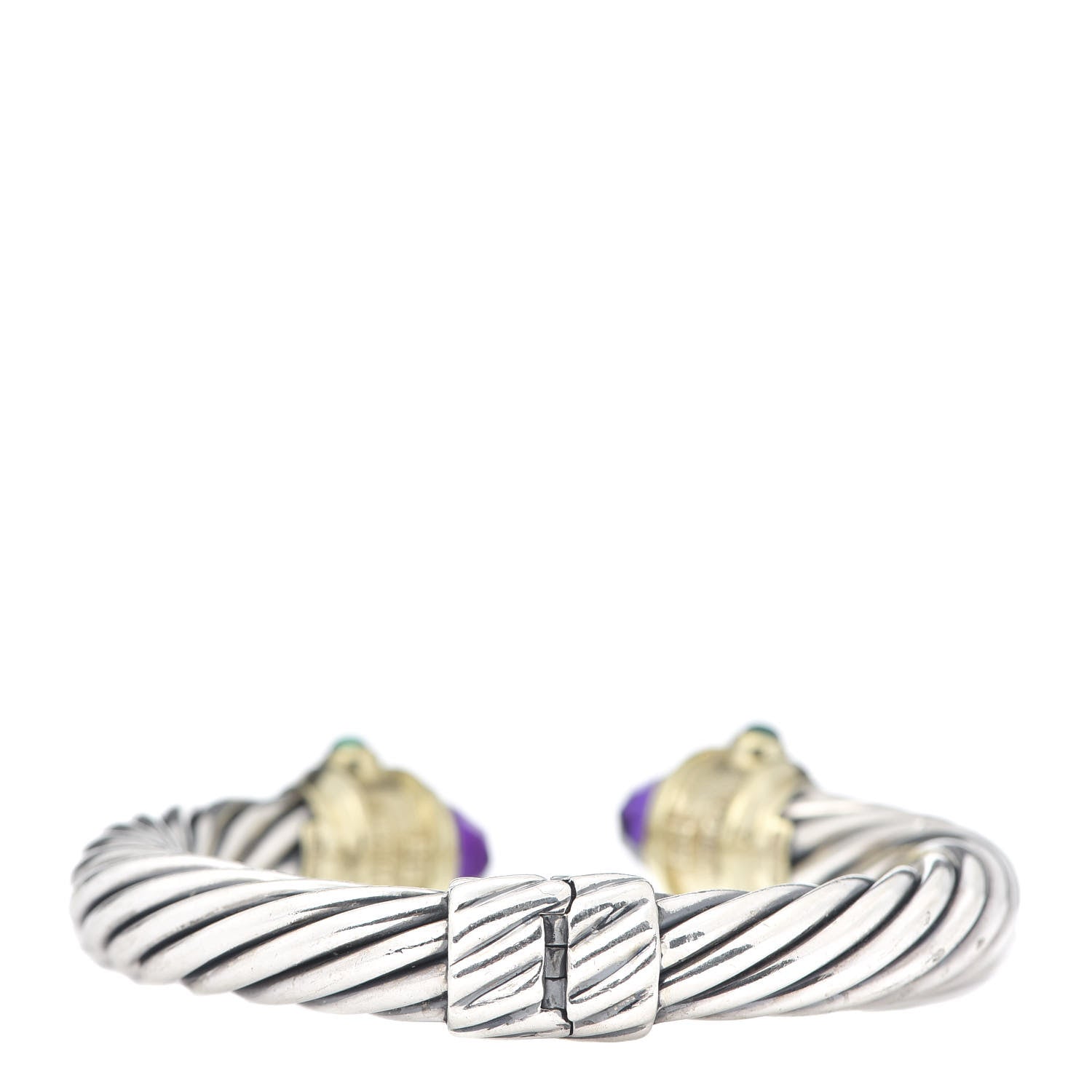 David Yurman Sterling Silver 14K Yellow Gold Amethyst Garnet Green Onyx Cabochon 10mm Cable Renaissance Bracelet 3 of 5