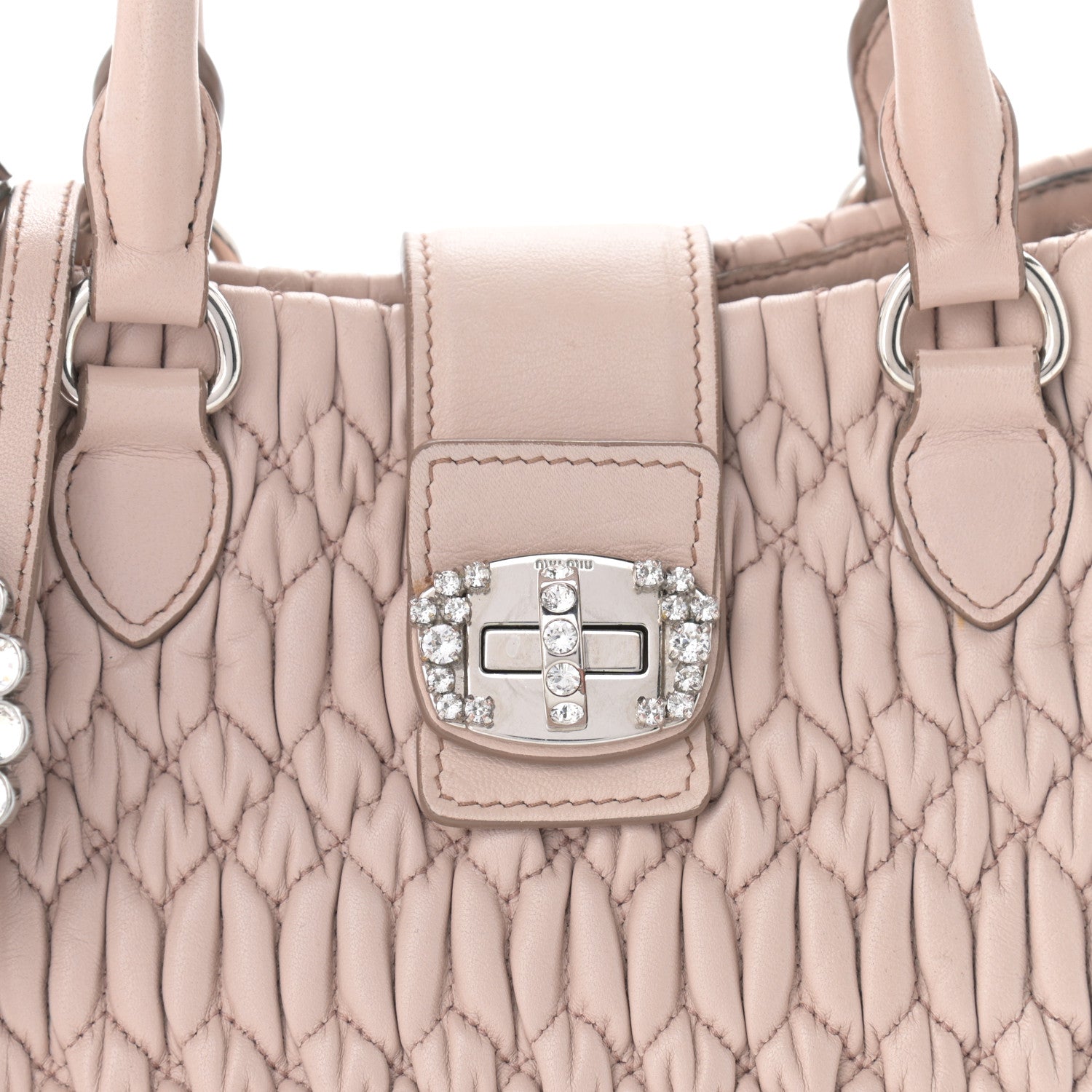 Miu Miu Nappa Matelasse Crystal Top Handle Tote Cammeo 9 of 13