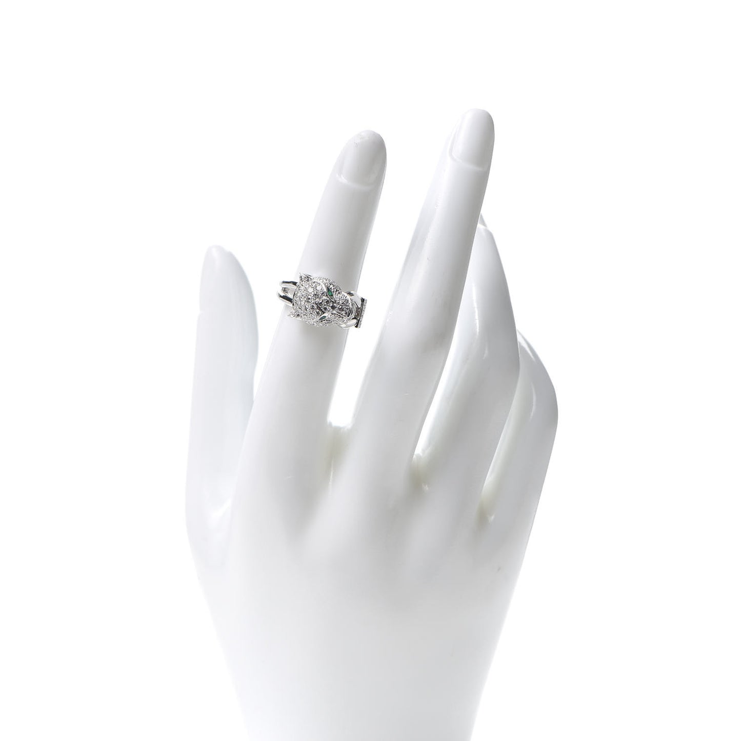 18K White Gold Diamond Emerald Black Onyx Panthere de Cartier Ring 49 4.75