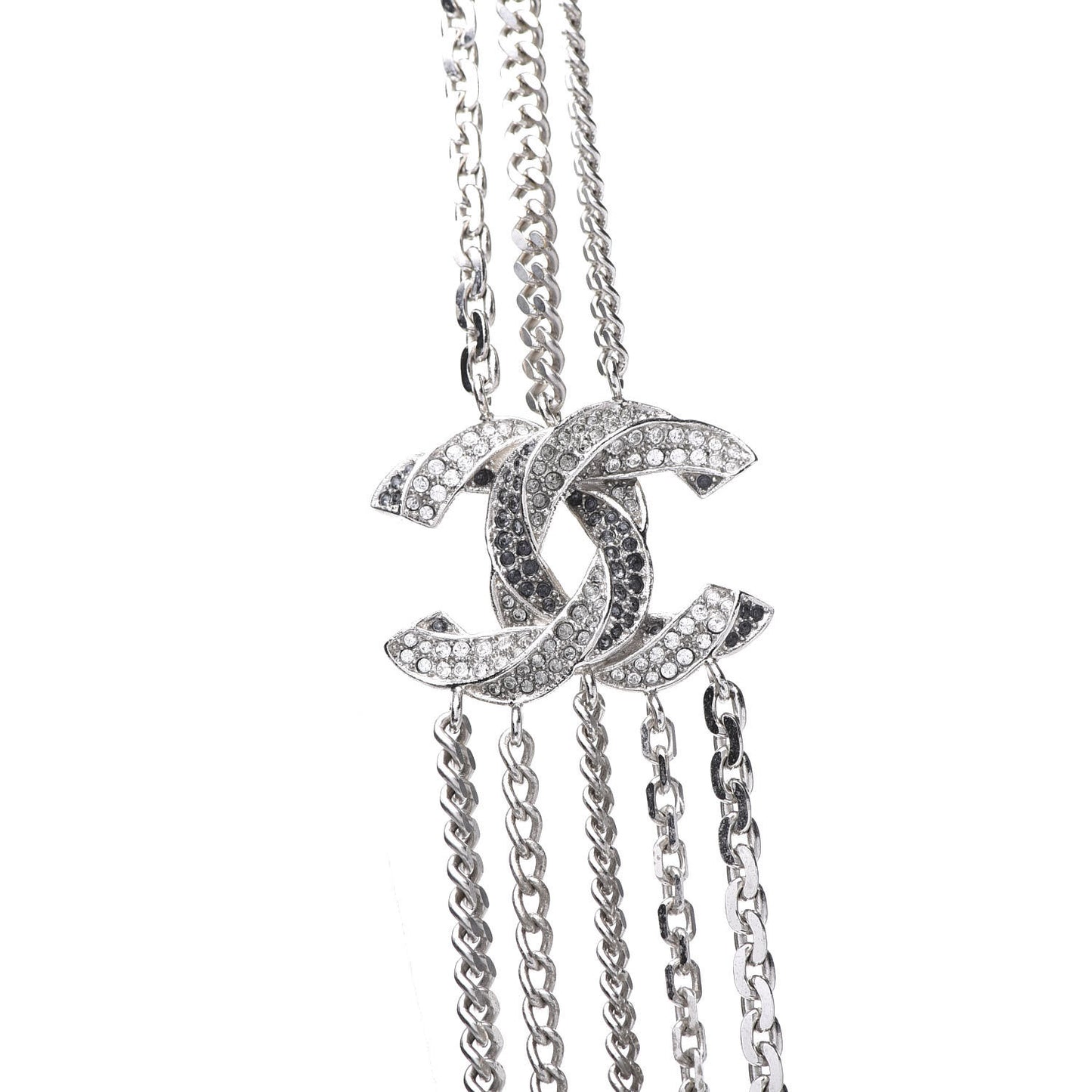 Crystal CC Multi Strand Chain Necklace Silver