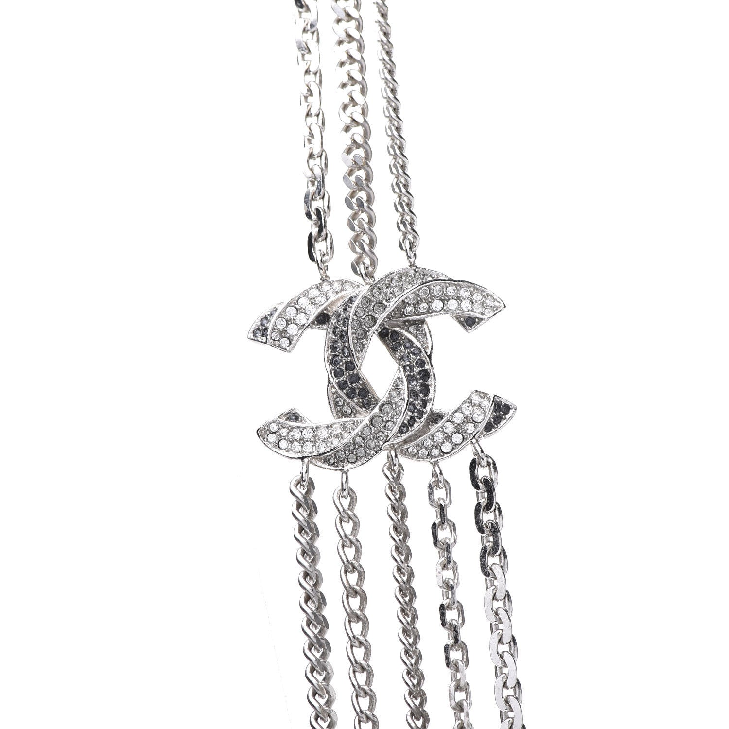 Chanel Crystal CC Multi Strand Chain Necklace Silver 4 of 8