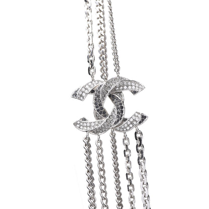 Chanel Crystal CC Multi Strand Chain Necklace Silver 4 of 8