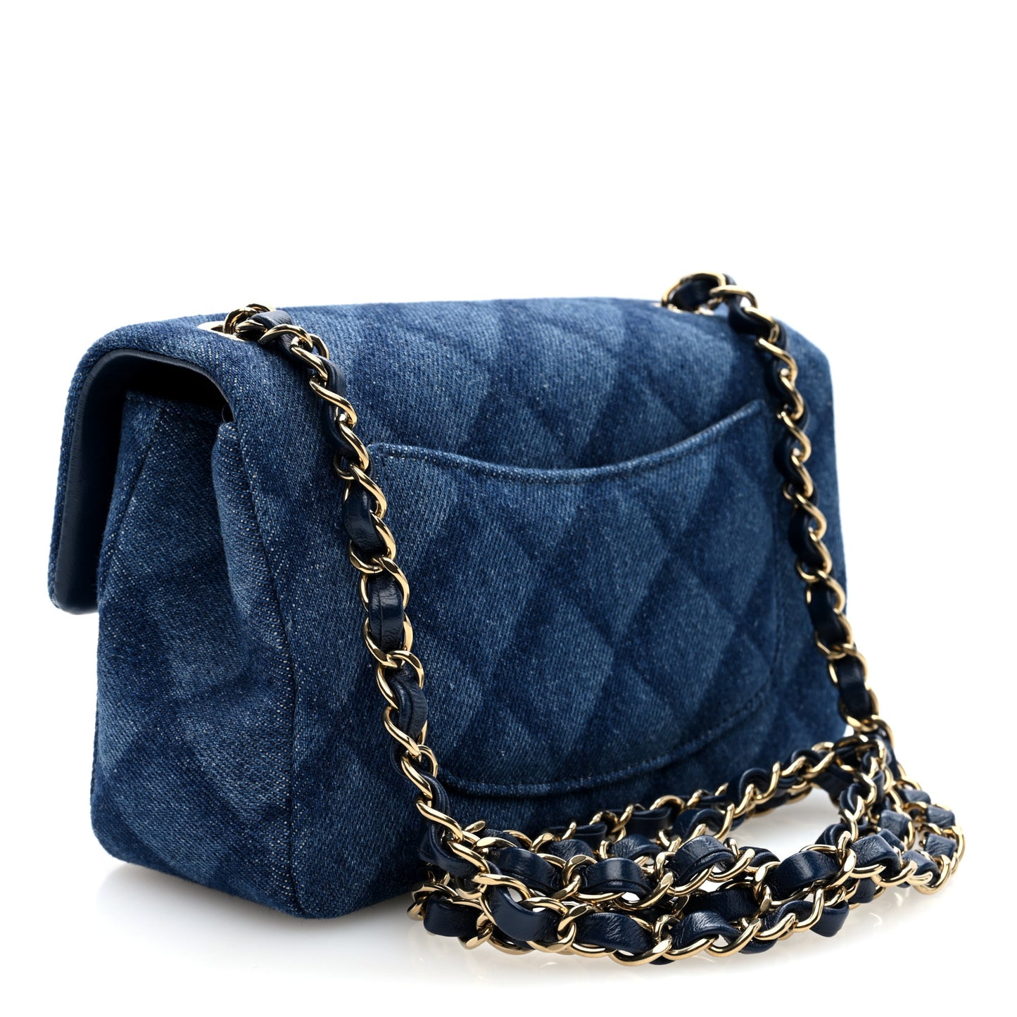 Printed Denim Quilted Mini Rectangular Flap Dark Blue