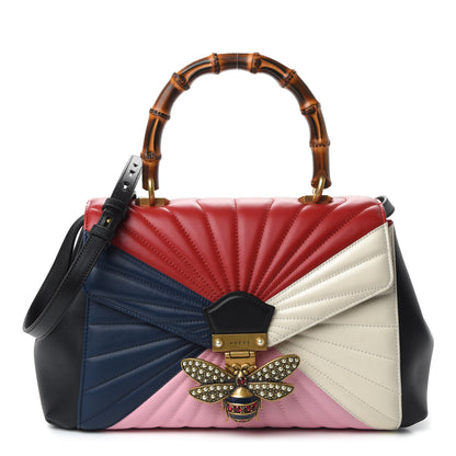 Gucci Calfskin Bamboo Trapuntata Queen Margaret Top Handle Bag Blue Agata Hibiscus Red Mystic White Sugar Pink 1 of 10
