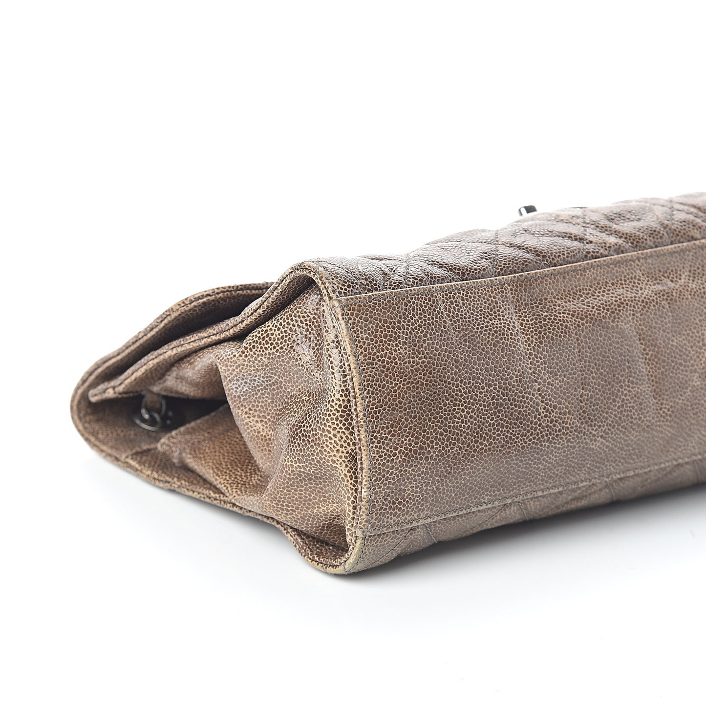 Crumpled Grained Calfskin Jumbo CC Crave Flap Beige