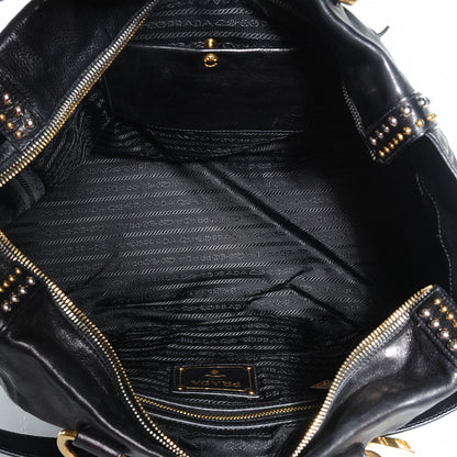 Prada Glace Calf Studded Tote Nero Black 5 of 8