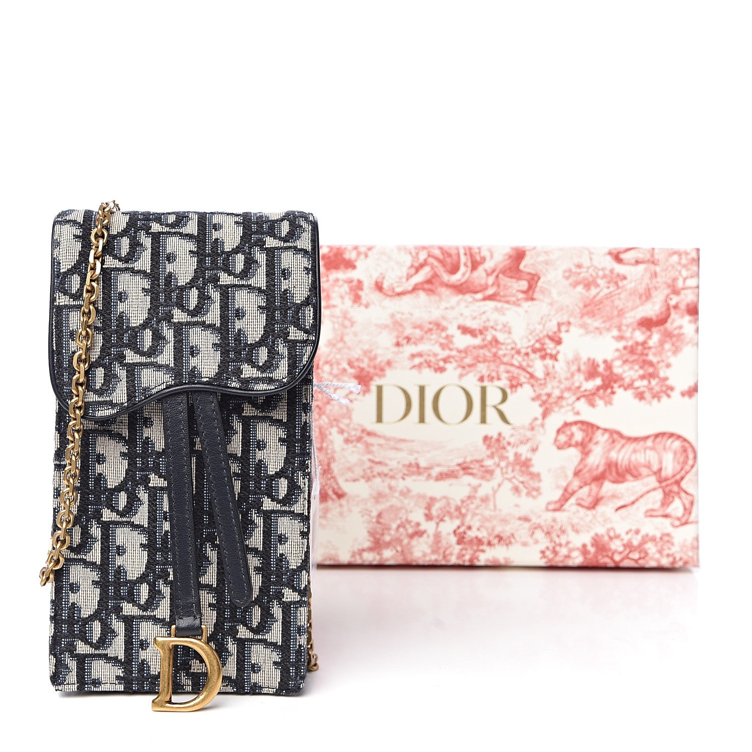 Christian Dior Oblique Saddle Chain Clutch Blue 10 of 10