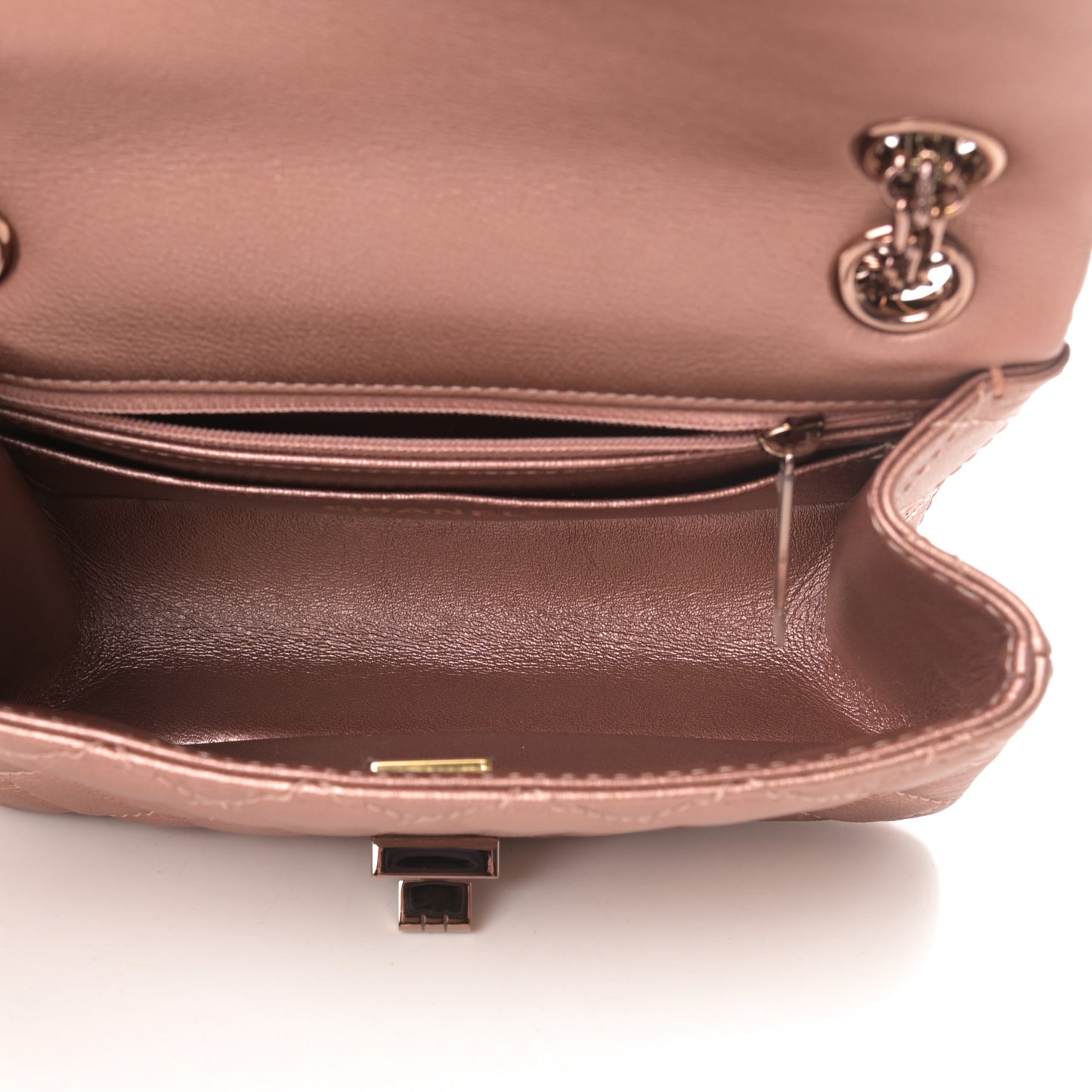 Metallic Grained Calfskin Quilted 2.55 Reissue Mini Flap Copper Pink