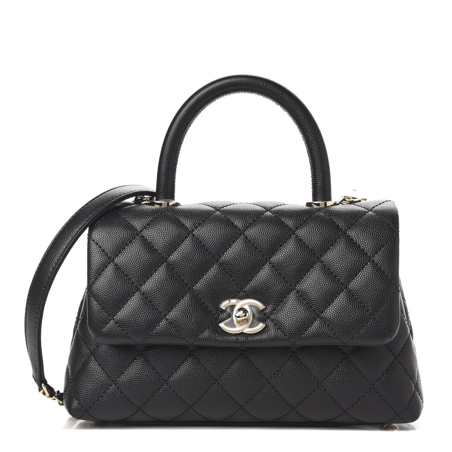 Caviar Quilted Mini Coco Handle Flap Black