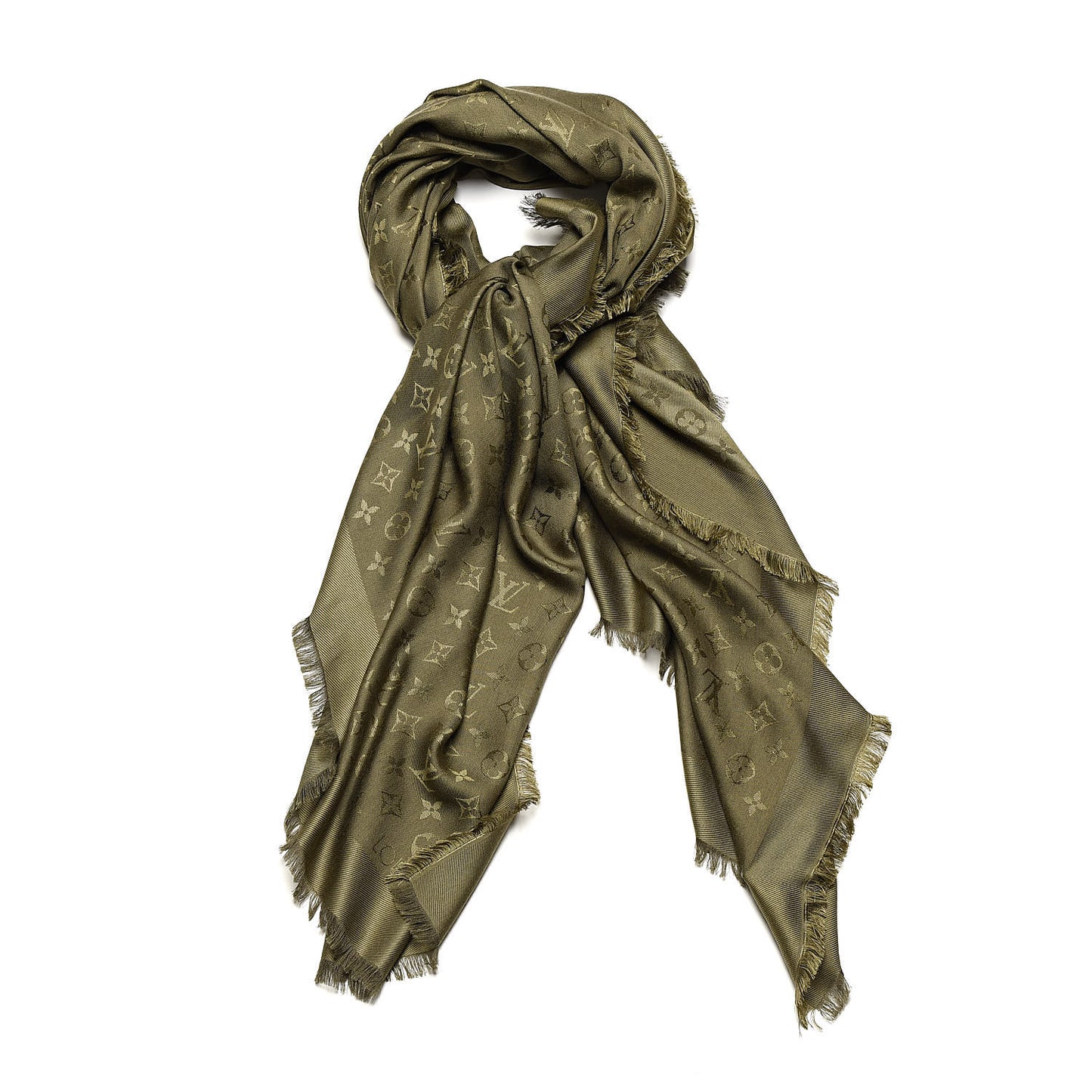 Silk Wool Monogram Shawl Kaki