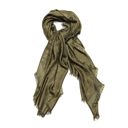 Louis Vuitton Silk Wool Monogram Shawl Kaki 3 of 7