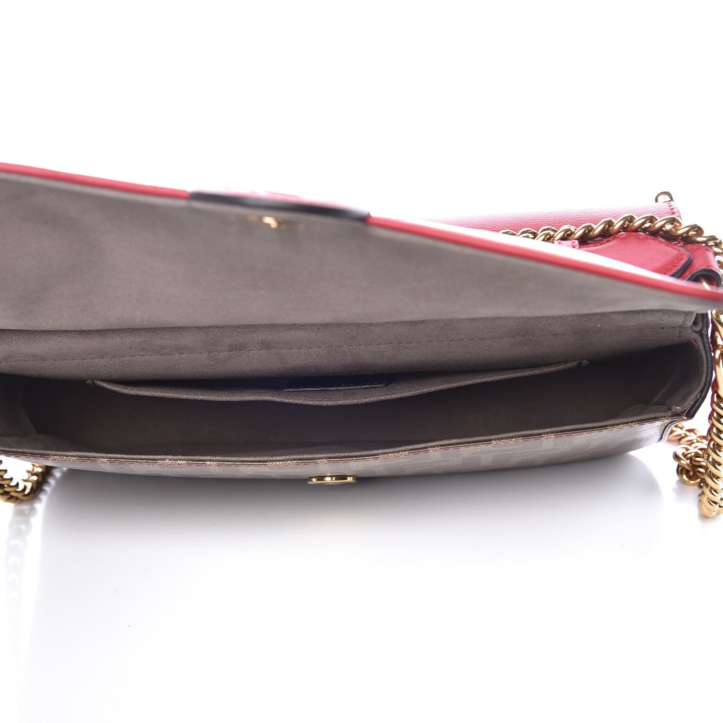 Vitello Grace Glazed Fabric FF 1974 Double F Shoulder Bag Fragola Mogano Panna