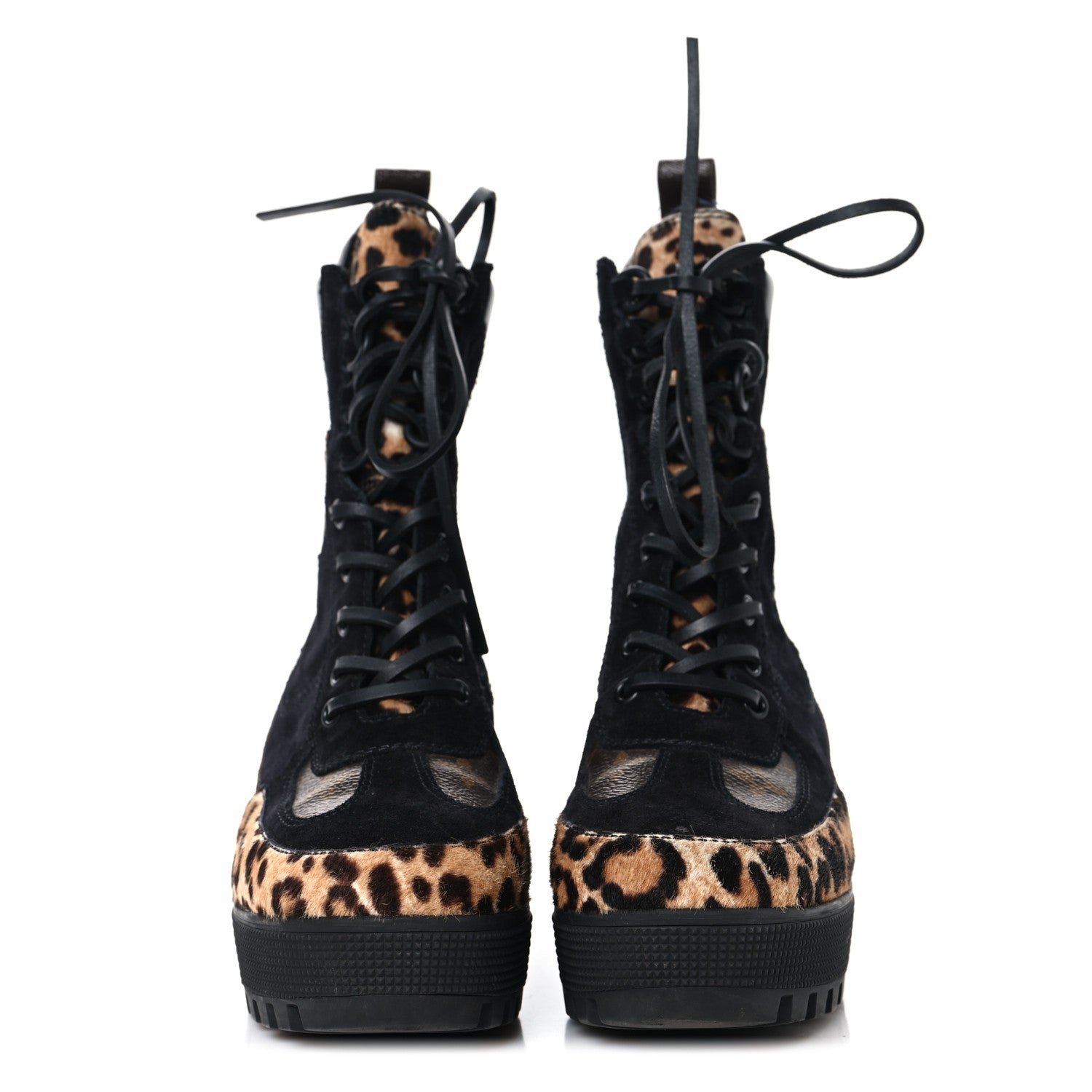 Louis Vuitton Suede Calfskin Monogram Calf Hair Laureate Platform Desert Boots 37.5 Black 3 of 8