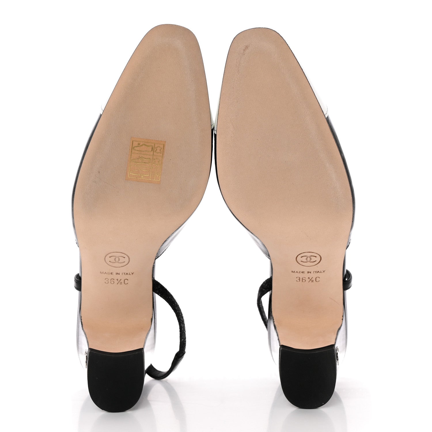 Chanel Patent Cap Toe CC Slingback Flats 36.5 Black White 5 of 13