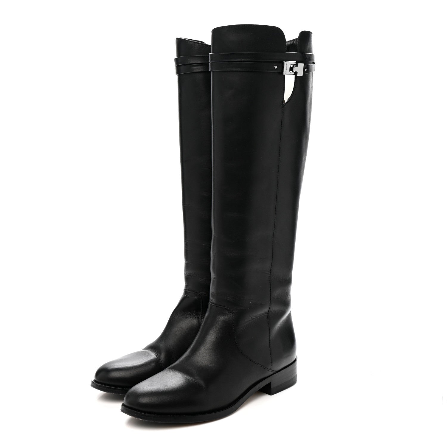 Jimmy Choo Calfskin Hyson Riding Boots 37.5 Black 3 of 9
