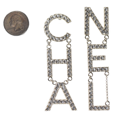 Chanel Crystal Cha-Nel Logo Drop Earrings Gold 2 of 5