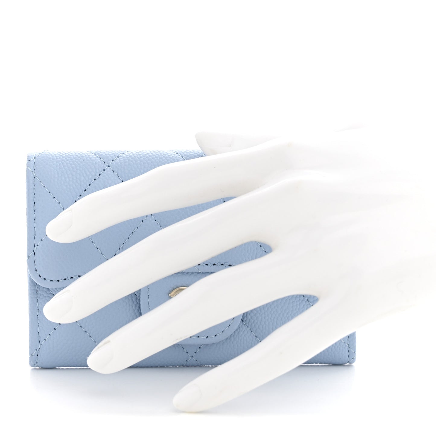 Caviar Quilted Flap Card Holder Wallet Light Blue