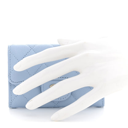 Chanel Caviar Quilted Flap Card Holder Wallet Light Blue 2 of 8