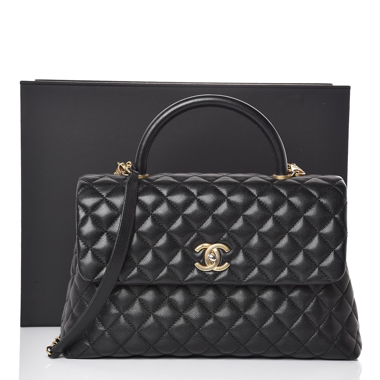 Caviar Quilted Medium Coco Handle Flap Black